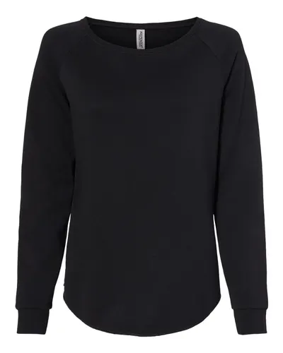 Independent Trading Co. PRM200 Women's California Wave Wash Crewneck Sweatshirt in Black — blank crewneck sweatshirt, front view