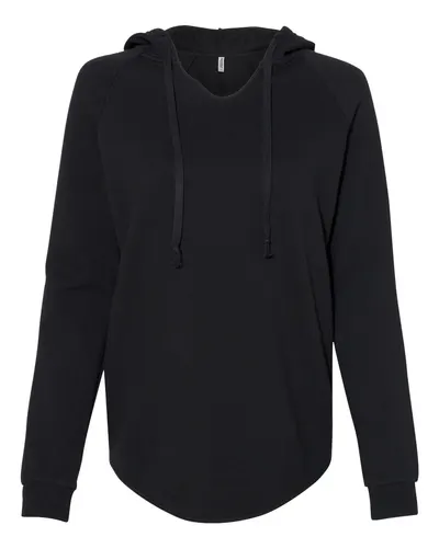 Independent Trading Co. PRM2500 Women’s Lightweight California Wave Wash Hooded Sweatshirt in Black — blank hooded sweatshirt, front view