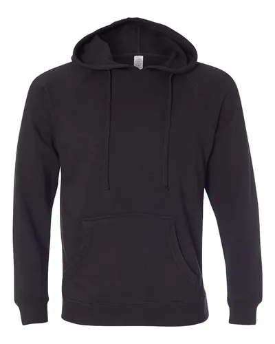 Independent Trading Co. PRM33SBP Unisex Special Blend Raglan Hooded Sweatshirt in Black — blank hooded sweatshirt, front view