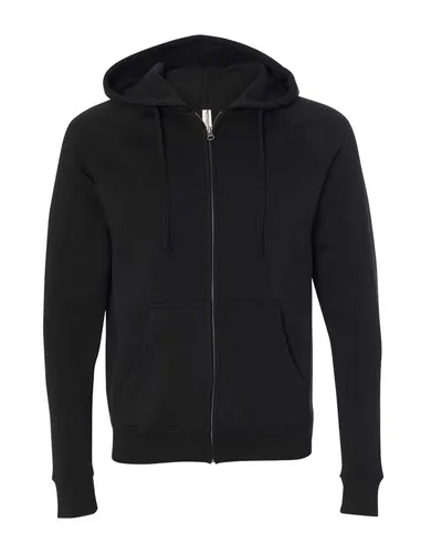 Independent Trading Co. PRM33SBZ Unisex Special Blend Raglan Full-Zip Hooded Sweatshirt in Black — blank hooded sweatshirt, front view