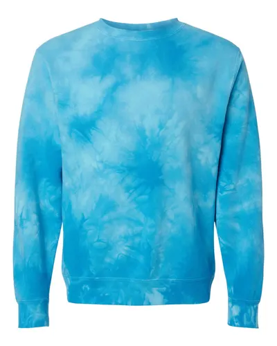 Independent Trading Co. PRM3500TD Unisex Midweight Tie-Dyed Crewneck Sweatshirt in Tie Dye Aqua Blue — blank crewneck sweatshirt, front view