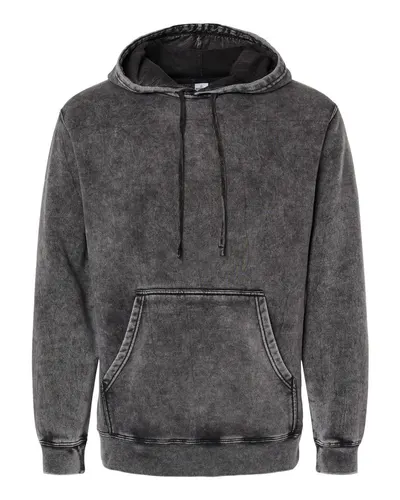 Independent Trading Co. PRM4500MW Unisex Midweight Mineral Wash Hooded Sweatshirt in Black — blank hooded sweatshirt, front view
