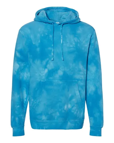 Independent Trading Co. PRM4500TD Unisex Midweight Tie-Dyed Hooded Sweatshirt in Tie Dye Aqua Blue — blank hooded sweatshirt, front view
