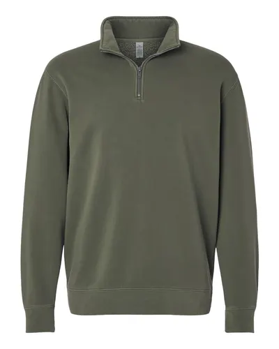 Independent Trading Co. PRM4600QZ Unisex Pigment-Dyed Quarter-Zip Pullover in Pigment Army — blank garment, front view