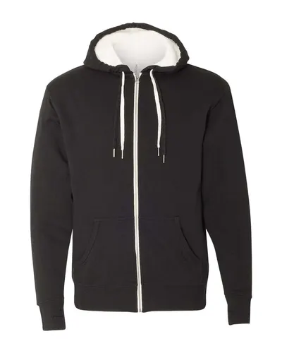 Independent Trading Co. PRM90 Unisex Sherpa-Lined Hooded Sweatshirt in Black — blank hooded sweatshirt, front view
