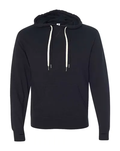 Independent Trading Co. PRM90HT Unisex Midweight French Terry Hooded Sweatshirt in Black — blank hooded sweatshirt, front view