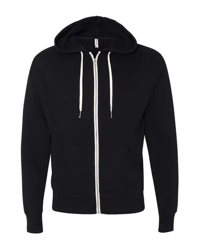 Independent Trading Co. PRM90HTZ Unisex Heathered French Terry Full-Zip Hooded Sweatshirt in Black — blank hooded sweatshirt, front view