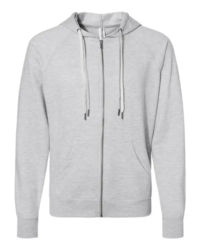Independent Trading Co. SS1000Z Unisex Icon Lightweight Loopback Terry Full-Zip Hooded Sweatshirt in Athletic Heather — blank hooded sweatshirt, front view