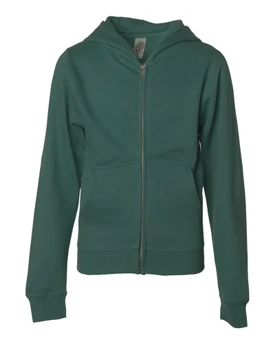 Independent Trading Co. SS4001YZ Youth Midweight Full-Zip Hooded Sweatshirt in Alpine Green — blank hooded sweatshirt, front view