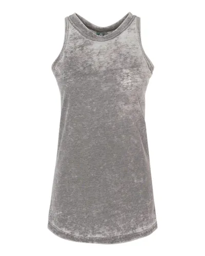 J. America 8117 Women’s Zen Jersey Tank Top in Cement — blank tank top, front view