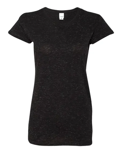 J. America 8138 Women’s Glitter T-Shirt in Black/ Silver — blank t-shirt, front view