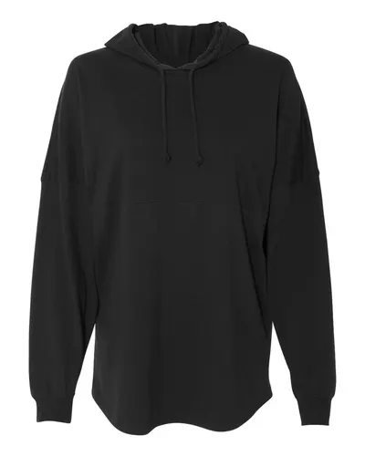 J. America 8228 Unisex Hooded Game Day Jersey T-Shirt in Black — blank hooded sweatshirt, front view