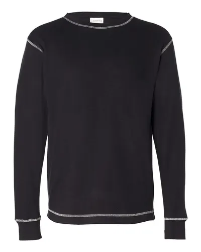 J. America 8238 Men's Vintage Thermal Long Sleeve T-Shirt in Black/ Vintage White — blank long sleeve tee, front view