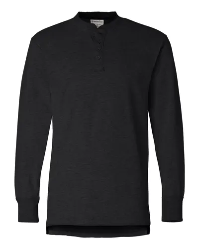 J. America 8244 Men's Vintage Brushed Jersey Henley in Black — blank t-shirt, front view