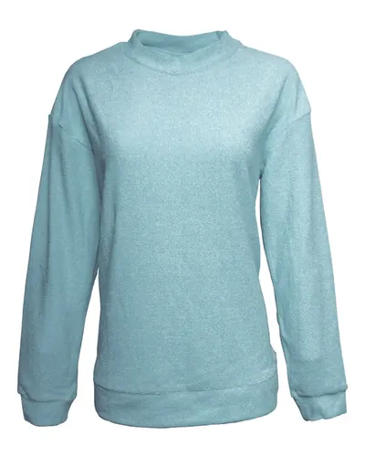 J. America 8428 Women's Weekend Terry Mock Neck Pullover in Columbia Blue — blank garment, front view