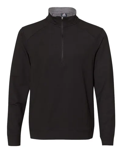 J. America 8434 Men's Omega Stretch Quarter-Zip Pullover in Black Triblend — blank garment, front view