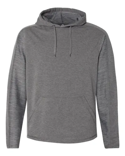 J. America 8435 Men's Omega Stretch Hooded Sweatshirt in Charcoal Triblend — blank hooded sweatshirt, front view