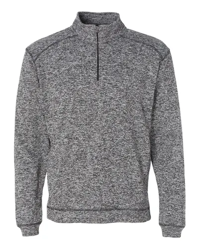 J. America 8614 Men's Cosmic Fleece Quarter-Zip Sweatshirt in Charcoal Fleck — blank crewneck sweatshirt, front view