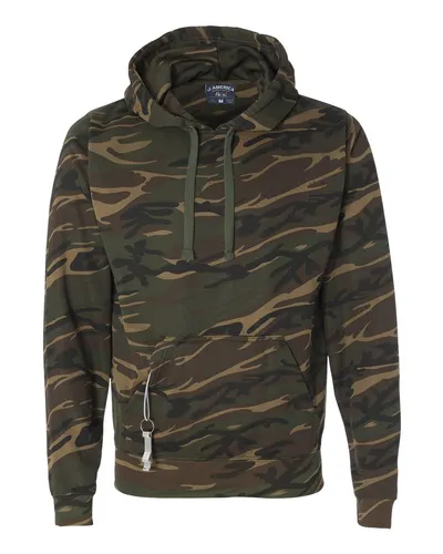 J. America 8615 Men's Polyester Tailgate Hooded Sweatshirt in Camo — blank hooded sweatshirt, front view