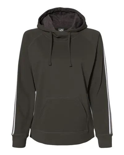 J. America 8642 Women's Rival Fleece Hooded Sweatshirt in Black — blank hooded sweatshirt, front view