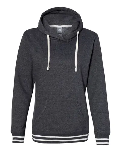 J. America 8651 Women’s Relay Hooded Sweatshirt in Black — blank hooded sweatshirt, front view