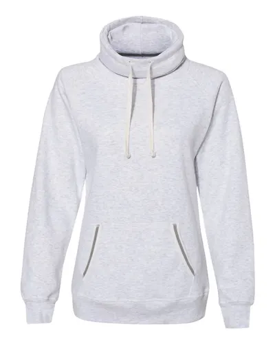 J. America 8653 Women’s Relay Cowl Neck Sweatshirt in Ash — blank crewneck sweatshirt, front view