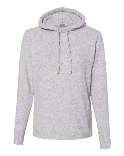 J. America 8680 Women’s Teddy Fleece Hooded Sweatshirt in Smoke Heather — blank hooded sweatshirt, front view