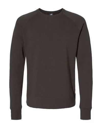 J. America 8707 Men's Ripple Fleece Raglan Crewneck Sweatshirt in Black — blank crewneck sweatshirt, front view