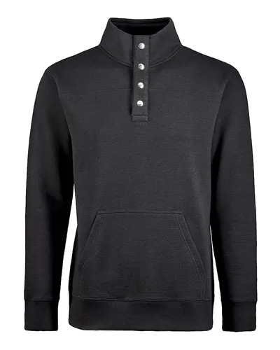 J. America 8708 Men's Ripple Fleece Snap Sweatshirt in Black — blank crewneck sweatshirt, front view