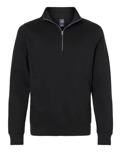 J. America 8717 Unisex Heavyweight Fleece Quarter-Zip Sweatshirt in Black — blank crewneck sweatshirt, front view