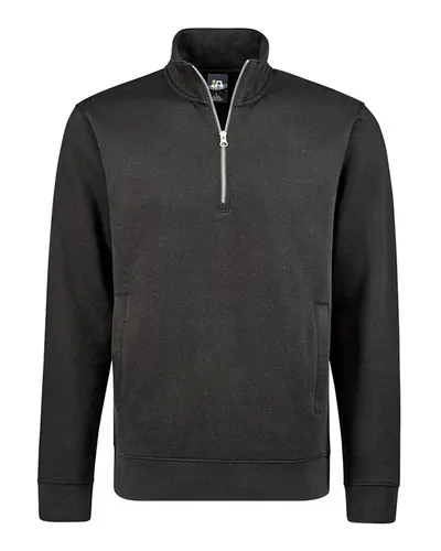 J. America 8722 Unisex BTB Fleece Quarter-Zip Sweatshirt in Black — blank crewneck sweatshirt, front view