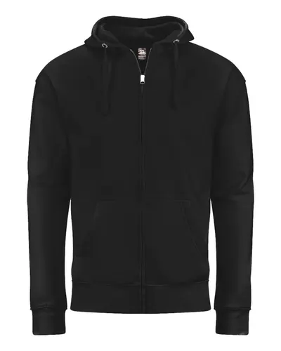 J. America 8723 Unisex BTB Fleece Hooded Full-Zip Sweatshirt in Black — blank hooded sweatshirt, front view