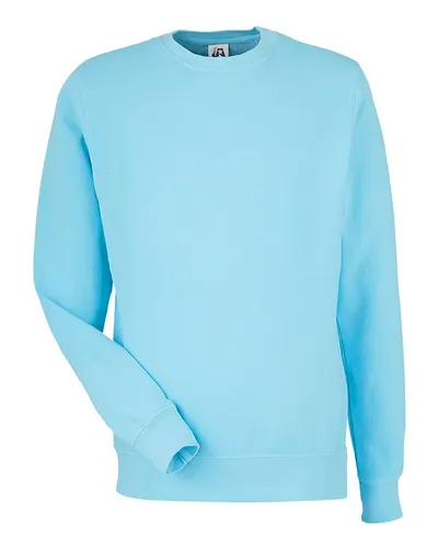 J. America 8731 Unisex Pigment-Dyed Fleece Crewneck Sweatshirt in Capri — blank crewneck sweatshirt, front view