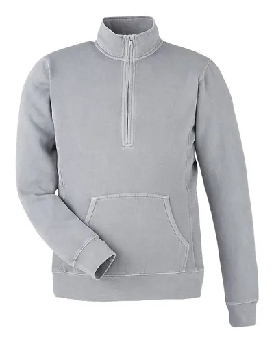 J. America 8732 Unisex Pigment-Dyed Fleece Quarter-Zip Pullover in Cloud — blank fleece pullover, front view