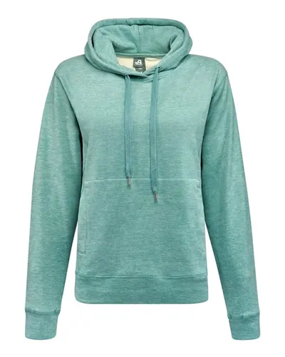 J. America 8742 Women's Electric Fleece Hooded Sweatshirt in Electric Jade — blank hooded sweatshirt, front view