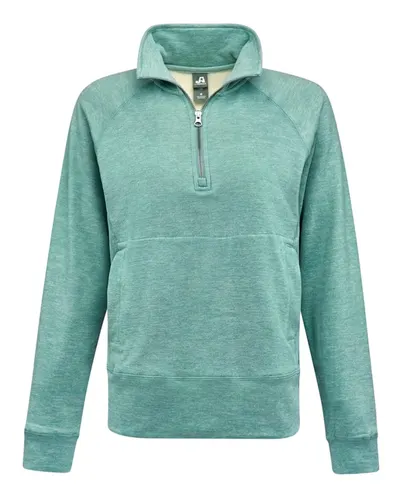 J. America 8743 Women's Electric Fleece Quarter-Zip Sweatshirt in Electric Jade — blank crewneck sweatshirt, front view