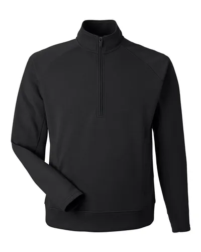 J. America 8751 Unisex Apex Fleece Quarter-Zip Sweatshirt in Black — blank crewneck sweatshirt, front view