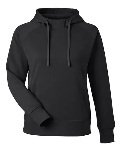 J. America 8753 Women's Apex Fleece Hooded Sweatshirt in Black — blank hooded sweatshirt, front view