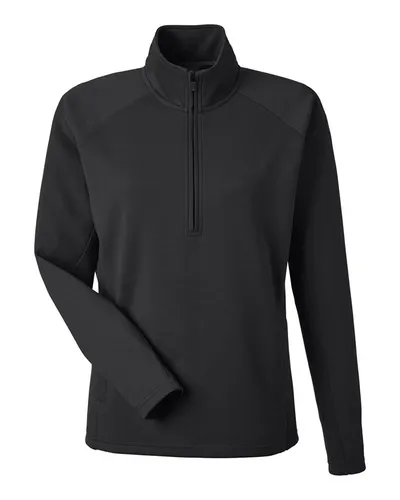 J. America 8754 Women's Apex Fleece Quarter-Zip Pullover in Black — blank fleece pullover, front view