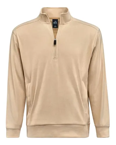 J. America 8760 Unisex Element Fleece Quarter-Zip Sweatshirt in Almond — blank crewneck sweatshirt, front view