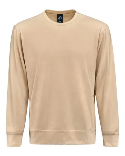 J. America 8761 Unisex Element Fleece Crewneck Sweatshirt in Almond — blank crewneck sweatshirt, front view