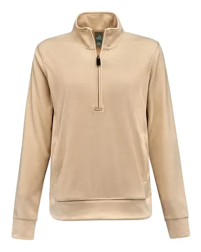 J. America 8762 Women's Element Fleece Quarter-Zip Sweatshirt in Almond — blank crewneck sweatshirt, front view