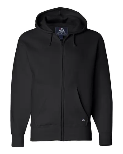 J. America 8821 Men's Premium Full-Zip Hooded Sweatshirt in Black — blank hooded sweatshirt, front view