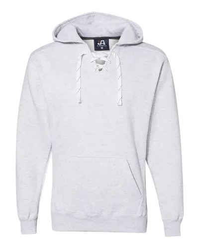 J. America 8830 Men's Sport Lace Hooded Sweatshirt in Ash Heather — blank hooded sweatshirt, front view