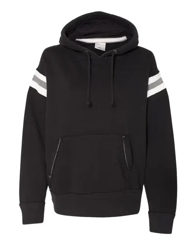 J. America 8847 Men's Vintage Athletic Hooded Sweatshirt in Black — blank hooded sweatshirt, front view