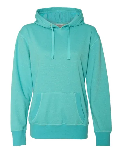 J. America 8860 Women’s Glitter French Terry Hooded Sweatshirt in Maui Blue/ Silver — blank hooded sweatshirt, front view