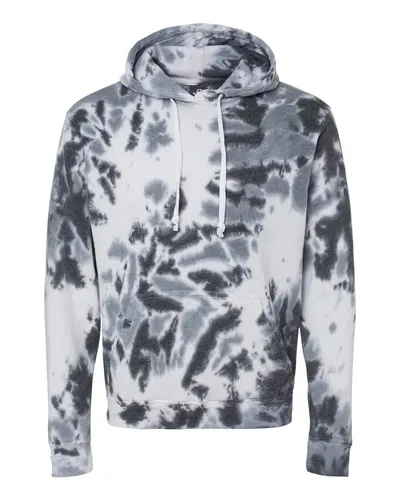 J. America 8861 Men's Tie-Dyed Fleece Hooded Sweatshirt in Black Tie Dye — blank hooded sweatshirt, front view