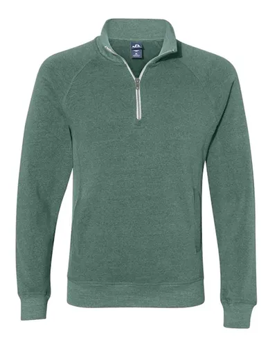 J. America 8869 Men's Triblend Quarter-Zip Sweatshirt in Balsam Triblend — blank crewneck sweatshirt, front view
