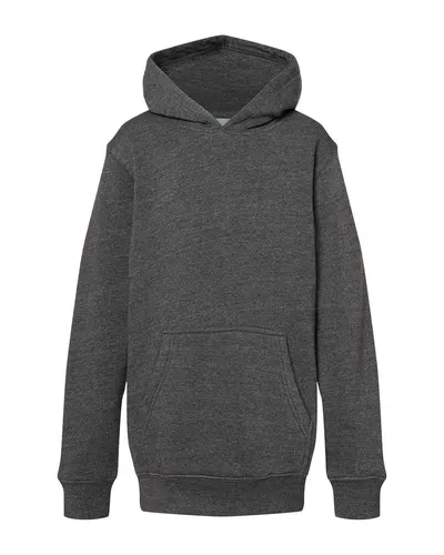 J. America 8880 Youth Triblend Fleece Hooded Sweatshirt in Black Triblend — blank hooded sweatshirt, front view