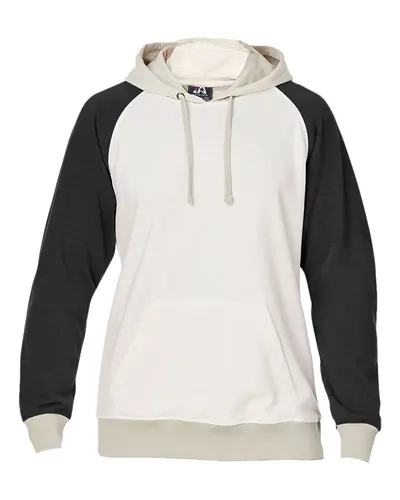 J. America 8886 Unisex Vintage Tricolor Hooded Sweatshirt in Antique White/ Black — blank hooded sweatshirt, front view